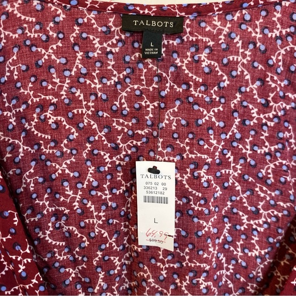 Talbots NWT Crossover Blouse Maroon Tie Waist Size Large - Picture 3 of 7